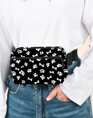 Paw Print Fanny Pack Fashion Belt Bag Lightweight Waist Pouch with Adjustable Strap Mini Crossbody Bags for Women Travel Sports Running - color: Black