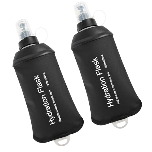 WILDREEDS 250ml Soft Flask, TPU Collapsible Soft Water Bottle for Hydration Pack, Running Vest, Folding Water Bottle for Hiking Cycling Climbing-2Pcs, Black - color: 2pcs, 250ml Black