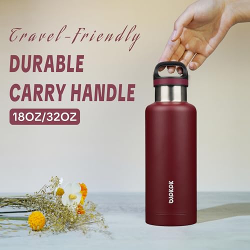 BJPKPK 32oz Insulated Water Bottle Stainless Steel Water Bottle with Handle - color: Deep Red, size: 32 Ounces