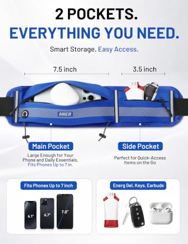 MIER Running Belt for Women & Men, Fanny Pack with Marathon Bib Clip, Navy - color: Navy