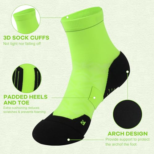 NIcool Cycling Socks For Men, 1/3 Pairs Bright Seamless Compression Running Crew Socks Youth Cushioned Tennis Quarter Socks - color: 1 Pair Green