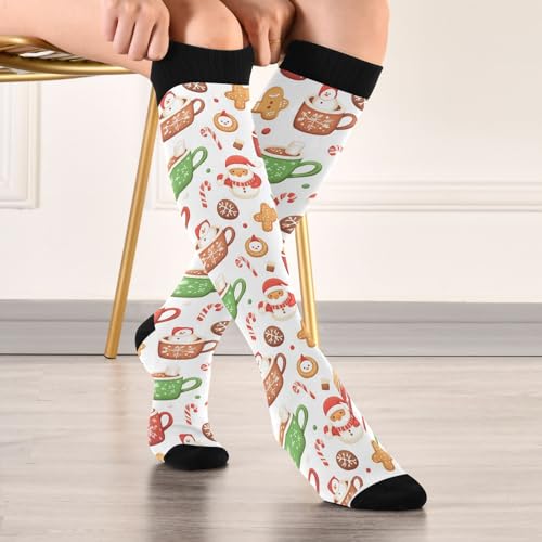 Snowflake Red Christmas Compression Sock for Women Men Funny Support Knee High Socks Running,Nurses,Travel - color: Christmas Hot Chocolate