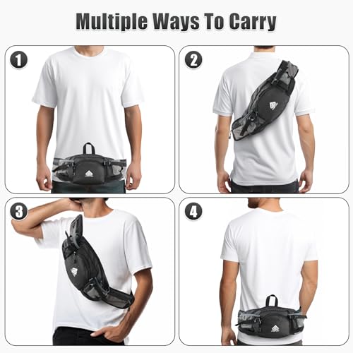 Fanny Pack Waist Bag with Water Bottle Holder for Men Women Running Hiking Travel Dog Walking Workout Cycling Outdoor (Black) - color: Black