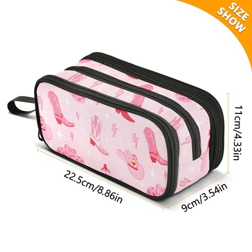 Fisyme Pink Western Cowgirl Boots Pencil Case Large Capacity Pen Box Makeup Pouch Holder Organizer Stationery Bag for School Office College Traval Adults - color: Multi-Pinks