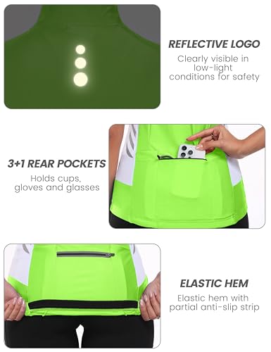 Little Donkey Andy Women's Half Zip Breathable Cycling Vests Reflective Sleeveless Jerseys Shirts Running 4 Rear Pockets - color: A01.fluorescent Yellow, size: X-Large