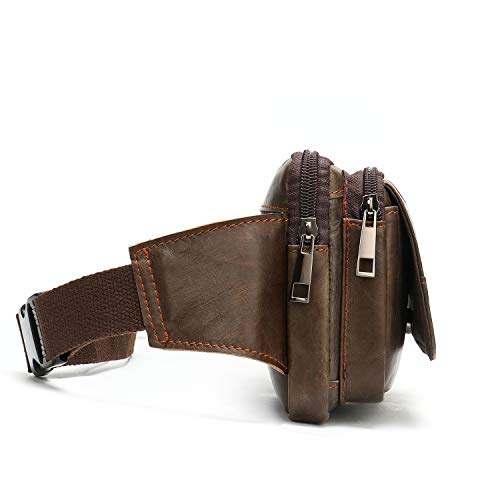 NIUCUNZH Real Leather Fanny Pack for Men Women Sling Waist Packs for Travel - color: Coffee