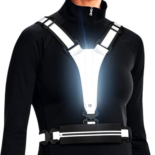 LED Reflective Vest Running Gear, USB Rechargeable Light Up Running Vest Chest Phone Holder for Runners Night Walking - color: Black
