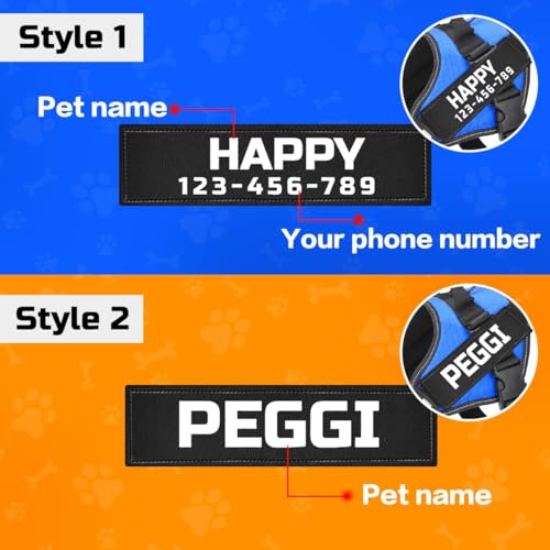 MUMUPET Custom Dog Harness Vest with 2 Personalized Name & Phone Patches - color: Blue-Custom, size: X-Small