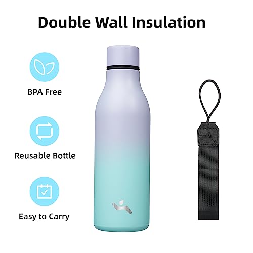 Konokyo 18 oz Insulated Stainless Steel Metal Water Bottle with Strap - color: Lavender Green, size: 18 Ounces