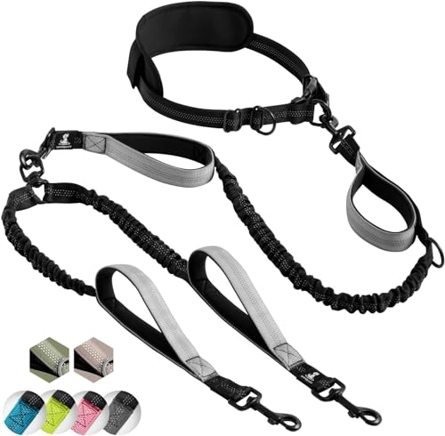 SparklyPets Hands Free Dual Dog Leash, Medium & Large (Gray) - color: Gray, size: 2 dogs M/L