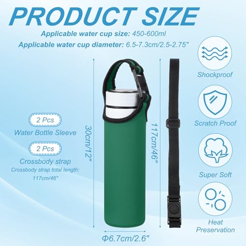 uxcell 2pcs Neoprene Water Bottle Sleeve, 15.5-20oz Insulated Water Glass Bottle Carrier Bag Collapsible Drink Bottle Sleeve Cover Holder with 2 Straps, Dark Green - color: Dark Green