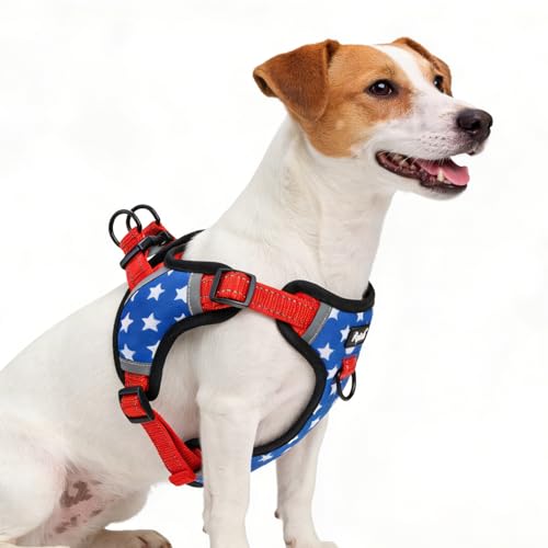 PUPTECK Dog Harness Small Sized Dog, Step in Adjustable Reflective Dog Vest Harness Escape Proof, No Pull Soft Padded Harness Easy Control, Star, S - color: Blue(Stars), size: S (CHEST: 13"-18")