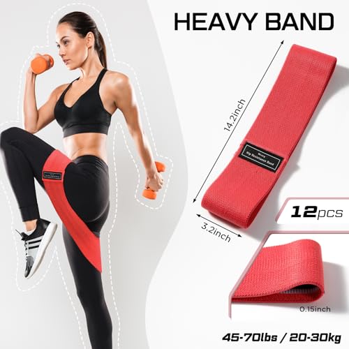 Lenwen 12 Pcs Fabric Resistance Bands Bulk - color: Red