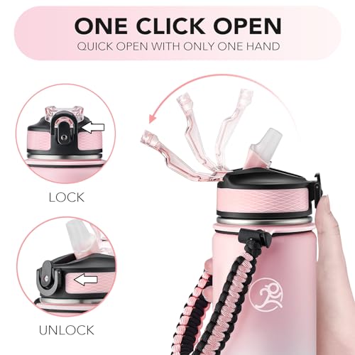 GOSWAG 24oz Insulated Stainless Steel Travel Water Bottle, 2 Lids - color: Pink-White Ombré