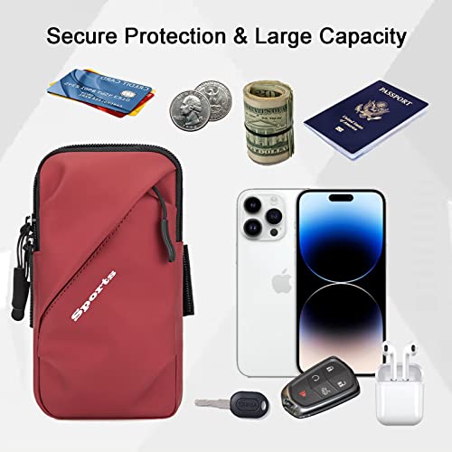 Cell Phone Holder Arm Band, Small Crossbody Shoulder Holsters Bag with Armband, Fits iPhone and All Cell Phones, Use for Running, Walking, Hiking & Biking (Plus Size,Red) - color: Red
