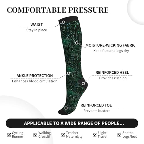 Compression Socks Women and Men 15-20mmHg-Circulation Support Socks for Athletic Running Cycling - color: Circuit Board1