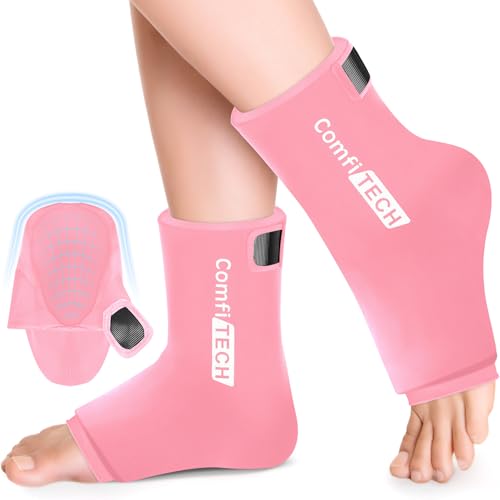 ComfiTECH Ankle Ice Pack Wrap, Large Opening for Foot & Heel, L, Pink, 2P - size: Large