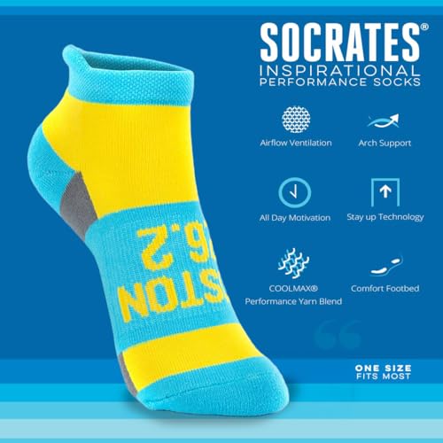 Gone For a Run Motivational Ankle Running Socks - Affirmation Runners Gifts - color: Boston 26.2 (Blue/Yellow)