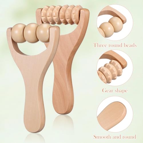 SHINEOFI 2 pcs Wooden Massage Roller Stick Handheld Foot Roller Massager for Acupoint Massage Compact Wood Therapy Tool for Shoulder Neck Legs Arms Back Travel Use