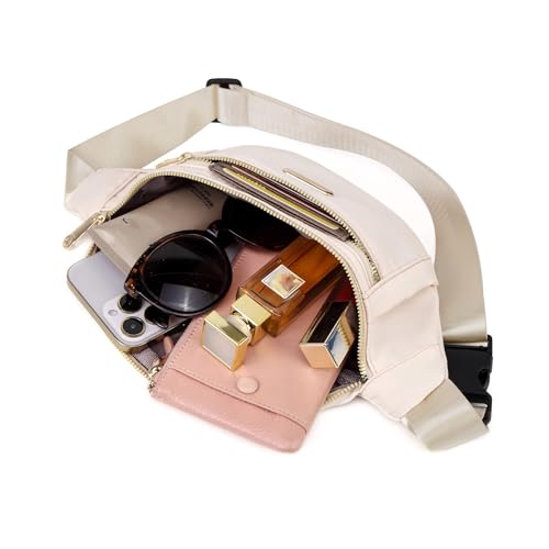 Fanny Packs Waist Pack for Women, Fashion Waist Bag with Adjustable Strap for Travel Sports Running - color: beige