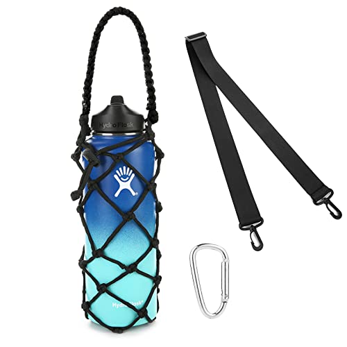 Water Bottle Carrier Strap Wine Cup Holder for Sports Bottle Sling Water Flask 17-25oz 32oz-40oz 64oz - color: Black (32oz-40oz)