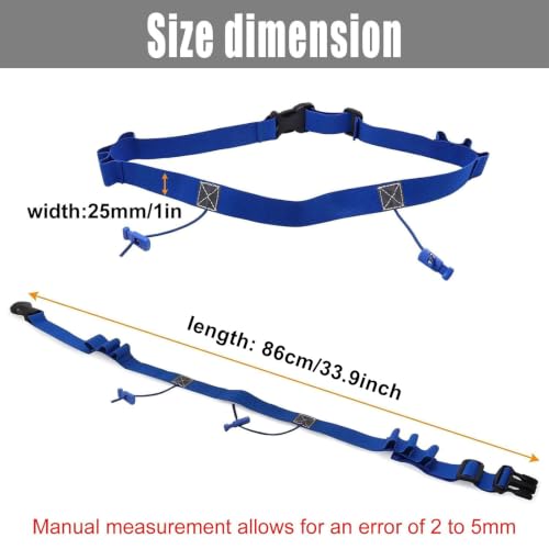 2Pcs Race Number Belt Race Bib Belts with 6 Energy Gel Loops for Marathon Triathalon Running No Safety Pins Required (Black/Blue) - color: Black&blue