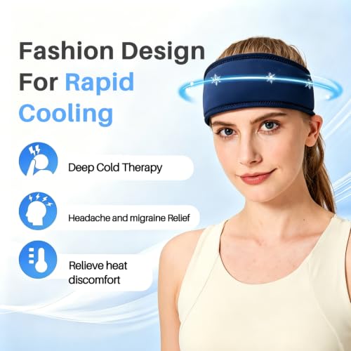 Cooling Gel Headband, Headache Ice Pack Head Wrap for Migraines, Reusable Hot and Cold Pack, Hot Flash Relief, Stress & Tension Soothing Relief