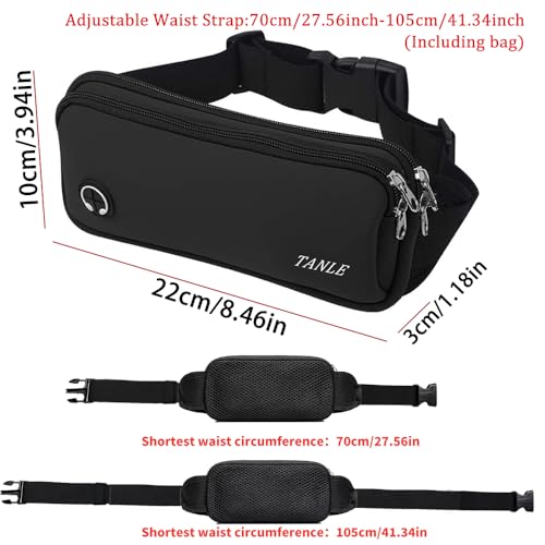2PCS Waterproof Fanny Pack Waist Bag, Slim Sport Hip Pouch Bum Bag with Headphone Hole & Adjustable Strap, Lightweight Fannypack for Running Hiking Travel Women Men