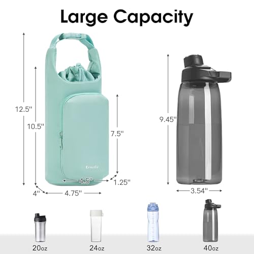 Ceneda Water Bottle Carrier Bag with Phone Pocket 32oz 40oz Tumbler Insulated Water Bottle Holder with Adjustable Shoulder Strap Carrier Sling Bag (Mint Green) - color: Mint Green