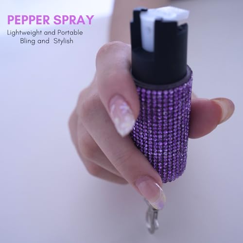 Pepper Spray for Women, Mini Bling Keychain, 12-Ft Range, Quick Release - color: Bling Purple Color
