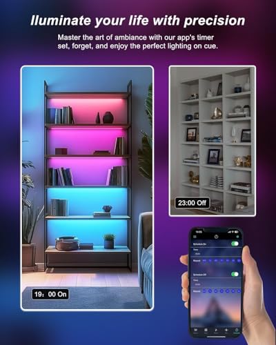 LED Strip Lights 4 Pcs 1.64FT RGB Small LED Light Strips Kit Dimmable RGB 5050 Color Changing Tape Lights TV Backlight Display Case Lights Shelves Lighting with APP & RF Remote and Power Supply - color: 4 x 16.4FT(6.56FT)