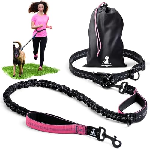 SparklyPets Hands Free Dog Leash, Medium & Large Breeds (Pink, 1 Dog) - color: Pink, size: 1 dog M/L