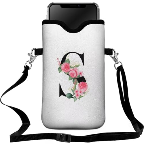 Cell Phone Sleeves Bag Case Crossbody Neoprene Holder Lanyard Phone Pouch for Women Men 7.5 X 4.5 Inches - Letter_S - color: Letter_S