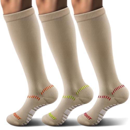 KEMISANT Women Cushioned Compression Knee High Sports Recovery Socks 3Pack - color: 3pairs-nude8306, size: Large-X-Large