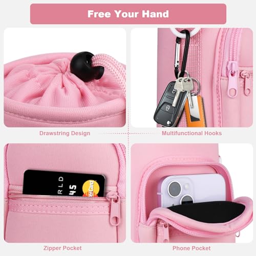 Crossbody Water Bottle Holder with Strap, Phone Pocket(Pink, 32, Ounces) - color: Pink