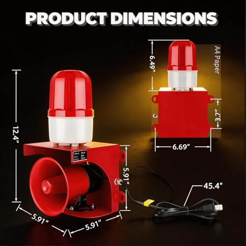 AC110V Industrial Siren Alarm Strobe Light-120dB Loud Horn&Red Beacon Warning Light,Waterproof Indoor/Outdoor Safety Alarm for Emergency,Factory,Office,Fires,Tornado,Intruders,Animal Deterrent - style: AC110V Basic (Always On) – 120dB
