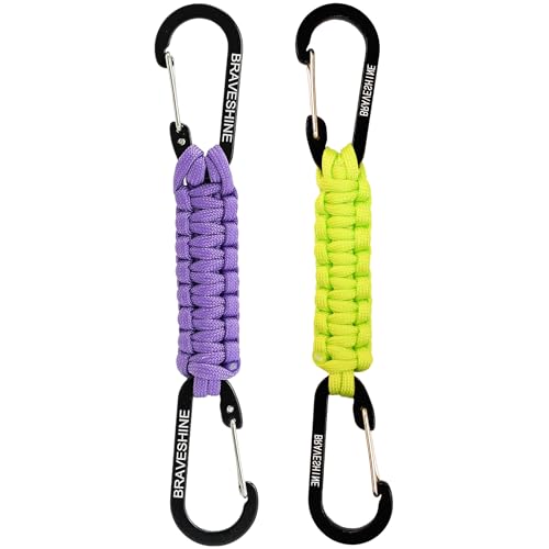 BRAVESHINE Paracord Keychain Carabiner Clip | D Ring Hanger Lanyard Hook - color: 1 Purple 1 Green