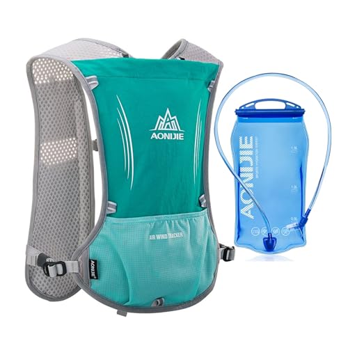 AONIJIE Running Vest Hydration Backpack 5L Unisex Trail Water Lightweight - color: Mint Green and 1.5L Bladder