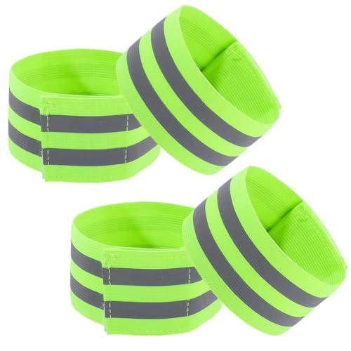 CREATCABIN 4 Pack Reflective Arm Strap Green Event Wristbands Green Yellow Polyester Reflectors Night Light High Visibility H - color: Green Yellow