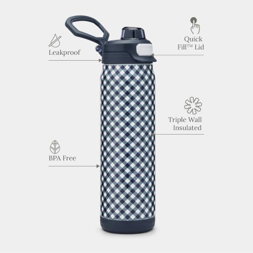 ZULU Powerfill Pro 24oz Stainless Steel Sip or Chug Water Bottle, Checkmate - color: Checkmate Navy, style: 24oz
