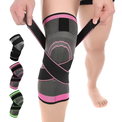 1 Pack Knee Brace for Women, Compression Sleeve with Strap (M Pink) - color: Pink, size: Medium