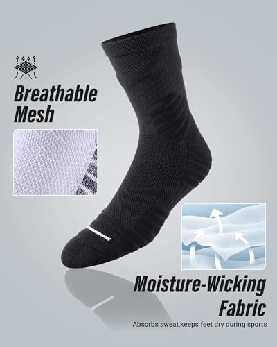 Compression Crew Athletic Socks, 3 Pairs, Performance Socks - color: Black, size: Large