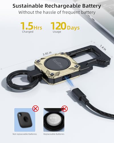 ExtreLife Keychain, Works with Apple Find My, Bottle Opener, Carabiner Car Key Chains with Gps Tracker - color: Champagne Gold
