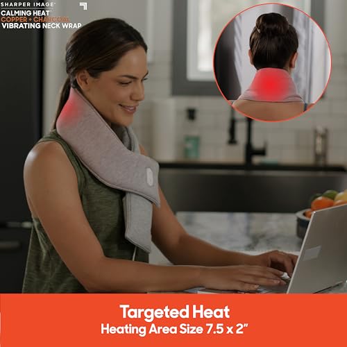 Calming Heat Neck Wrap by Sharper Image with Power Pack | Weighted Copper & Charcoal, Heating Pad, Auto Shut-Off Feature, Gift for Holidays, Women & Men | 3 Heat & 3 Vibrating Massage Settings - size: Neck Wrap with Power Pack - 9 Combinations
