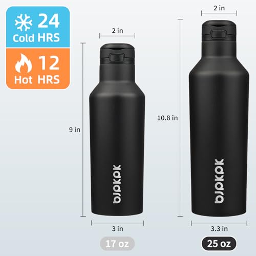BJPKPK 25oz Insulated Thermal Water Bottle, Straw & Handle, Stainless Steel - color: Black, size: 25 Ounces