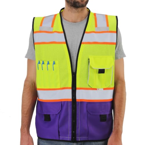 Dib Safety Reflective Safety Vest Made with 3M Tape, Yellow and Purple M - color: Yellow & Purple, size: Medium