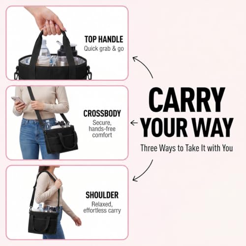 Drink Carrier Tote Bag, Family Size 4 Compartment Drink Carrier - color: Black