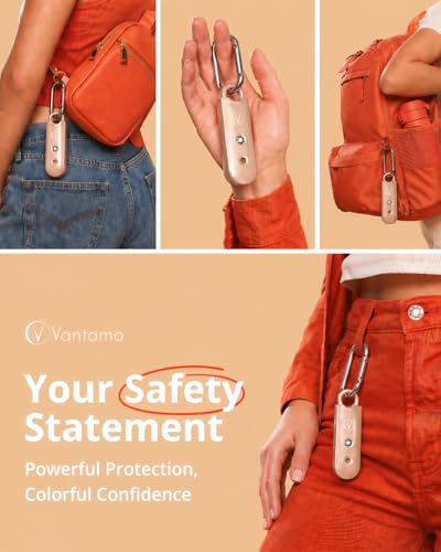 Vantamo Personal Alarm for Self Defense with Low Battery Notice, Strobe Light & Extra Loud 130 dB Double Speakers Safety Keychain Set for Women, Rechargeable Panic Button for Womens Self Defense - color: Metallic Vanilla