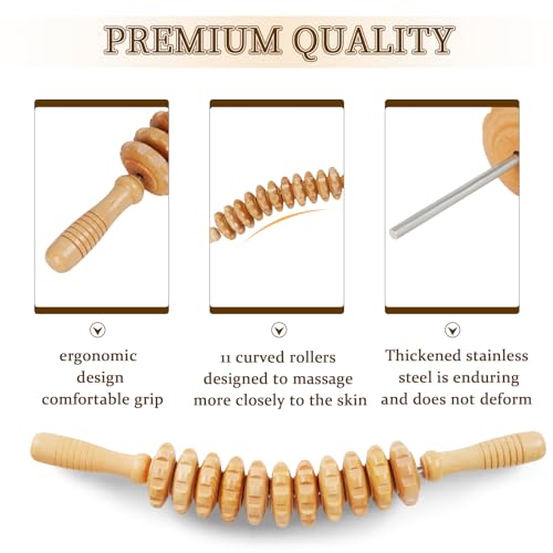 Liitrton Manual Wooden Massage Roller Stick for Muscle Relief, 11-Wheel - size: 11-Wheel-Wood