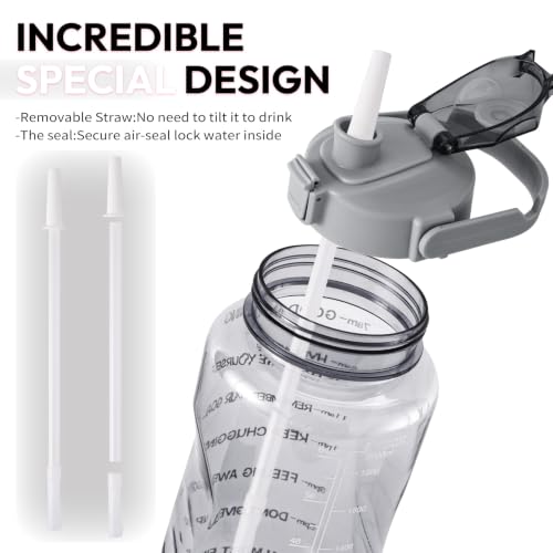 EYQ 64oz Water Bottle with Straw, Leakproof, Navy Gradient - color: Gray